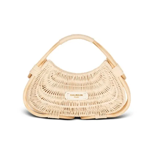 BALMAIN Wood Wicker Basket Сумка Сумка через плечо Сумка среднего размера Женская Натуральная
