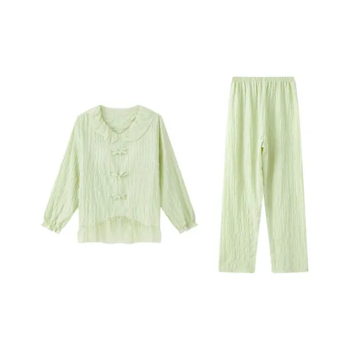 Сон Студенты Квартира Домашний Верхняя одежда Готовый Комплект пижам Женские Зеленый