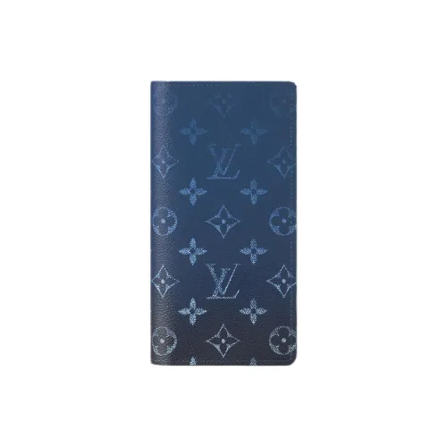 LOUIS VUITTON Brazza Monogram Gradient Покрытый холст Кошелек Мужской Синий и Черный