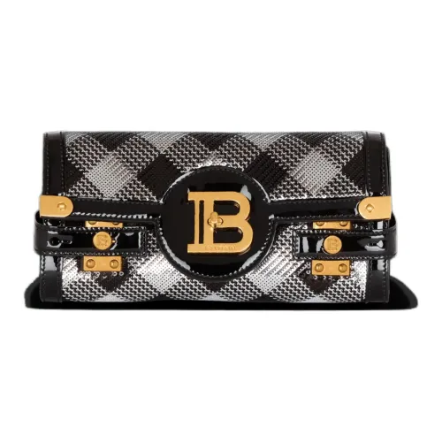 BALMAIN Клетка Блестки Лакированная Кожа Одно Плечо Через Плечо Клатч Женский Черный
