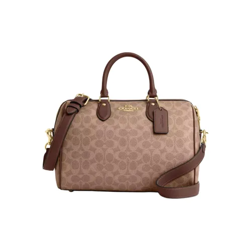 COACH Rowan Покрытый холст Через плечо Одно плечо Сумка Большой Женские Коричневый Коричневый