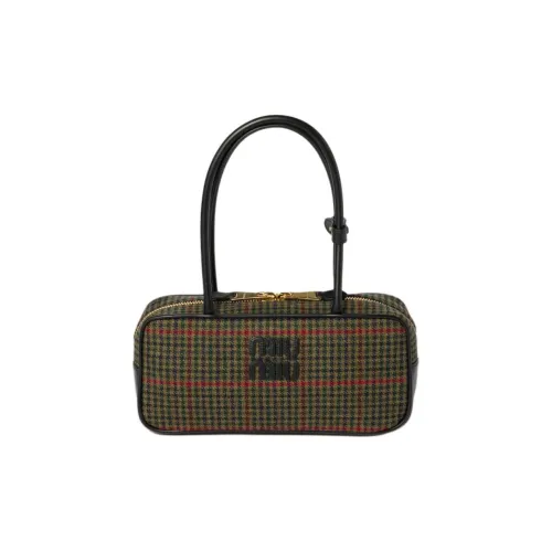 MIU MIU Клетка Nee Одно Плечо Сумка Женская Темно-Зеленый и Черный
