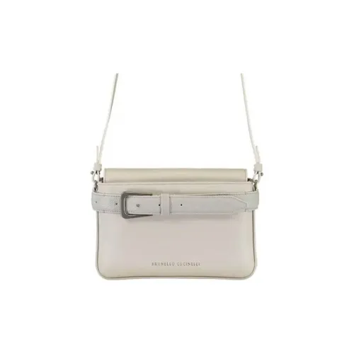 BRUNELLO CUCINELLI Сумка через плечо из кожи женская светло-серого цвета
