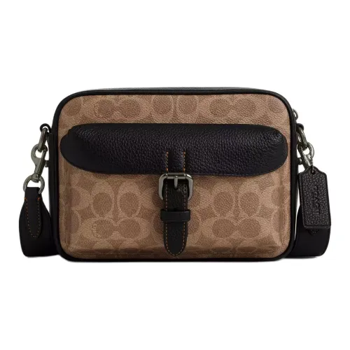 COACH Покрытый холст Сумка через плечо Маленькая Мужская Коричневый и Черный
