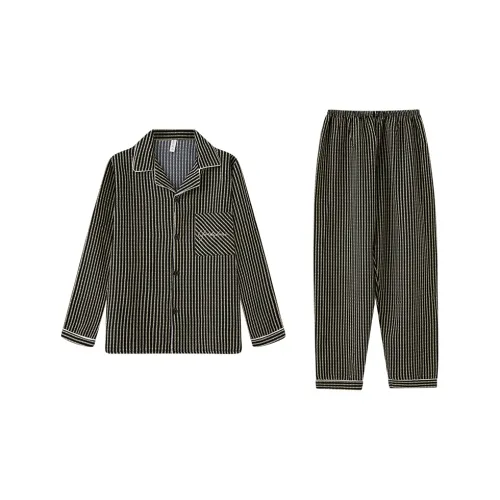 MIANQU Длинный рукав брюки кардиган отложной воротник студенты общежитие домашний готовая одежда комплект пижамы мужской