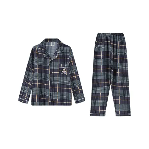Сон Студенты Квартира Домашний Верхняя одежда Готовый Комплект пижам Мужской Темно-синий