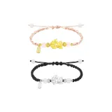 Серебряный Пи Сю с черным шнуром + Золотой Пи Сю с розовым шнуром
