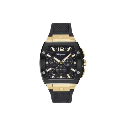 FERRAGAMO Наручные часы Кварцевый механизм Резиновый ремешок 41,8 мм Черный циферблат Мужские часы