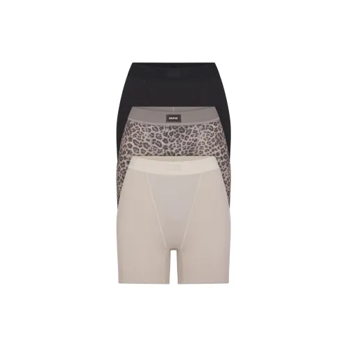 SKIMS Хлопок Rib Boxer 3 упаковки Женские боксер 3 упаковки Snow Leopard Многоцветный
