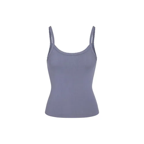 SKIMS Drop NEEDLE POINTELLE Длинный CAMI Майка Женская Стальной синий Стальной синий