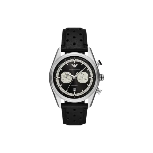 EMPORIO ARMANI Наручные часы Кварцевый механизм Кожаный ремешок 42 мм Черный циферблат Мужские часы