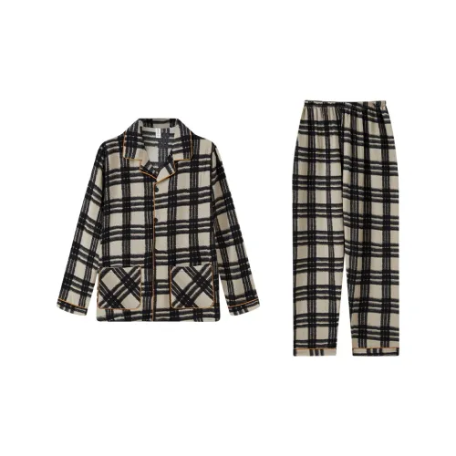 Сон Студенты Квартира Домашний Верхняя одежда Готовый Комплект пижам Мужской Черный Белый