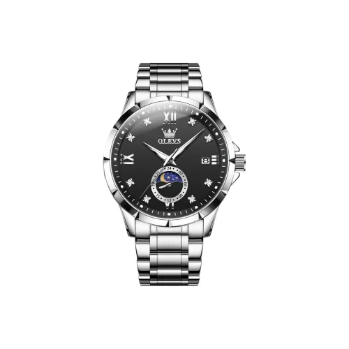 OLEVS Wisdom Series Кварцевый механизм ремешок из нержавеющей стали черный циферблат мужские часы