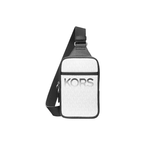 MICHAEL KORS MK Cooper Покрытый холст Одно плечо Сумка через плечо Sling Сумка Средний Мужской Черный Белый