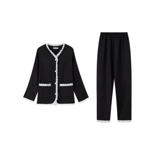 Сон Студенты Квартира Дом Верхняя одежда Готовая Комплект пижам Женские Черный