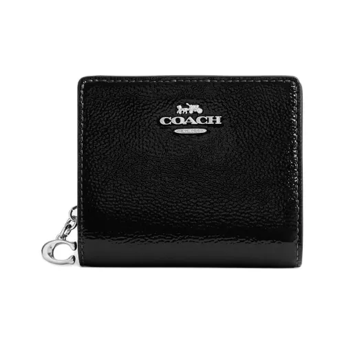 COACH Snap Wallet Лакированная кожа Кошелек Мини Женский Черный