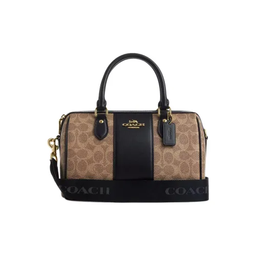 COACH Rowan Покрытый холст Сумка через плечо Сумка среднего размера Женская Коричневый и Черный