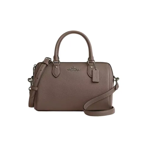 COACH Rowan Зернистая текстура кожа кожа через плечо сумка средний размер женская цвет Темный Каменный