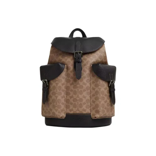 COACH Покрытый холст Рюкзак Большой Мужской Коричневый и Черный
