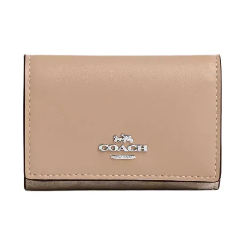 COACH Micro Coated Canvas Leather Wallet Mini Women's Sand Taupe