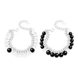 Белый+Черный браслет с кубинской цепью