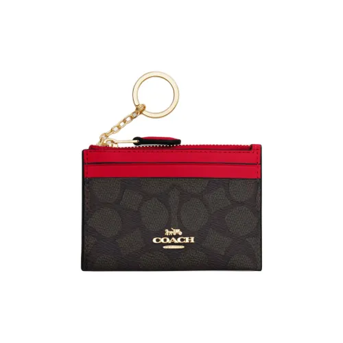 COACH Покрытый холст Картхолдер Мини Женский Красный