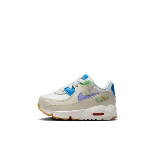 Nike Air Max 90 LTR TD Амортизация Износостойкий Низкий Топ Обувь для малышей Коричневый белый Синий Для младенцев и малышей