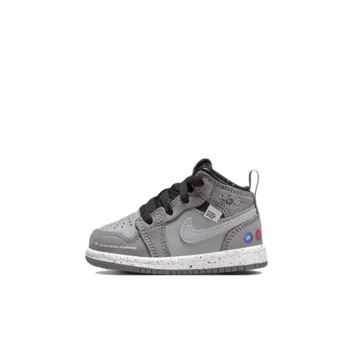 Jordan Air Jordan 1 Поддержка Легкий MID Топ Обувь для малышей Серый черный Infant And Toddler