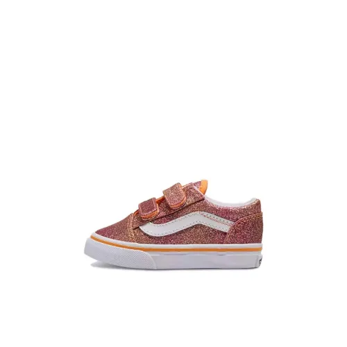 Малыш Vans Toddler Old Skool V Блестящий Розовый Амортизация Износостойкий Низкий Топ Обувь для малышей Белый Оранжевый