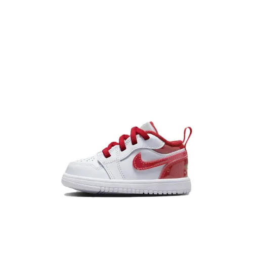 Jordan Air Jordan 1 Противоскользящая Устойчивая к истиранию Низкий Топ Обувь для малышей Белый Красный Для малышей и малышей