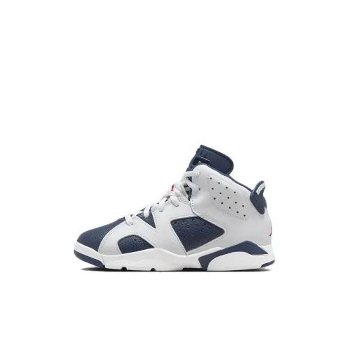 Jordan Air Jordan 6 Противоскользящие Устойчивые к износу Высокие Детские Баскетбольные Кроссовки Белый Синий Детские