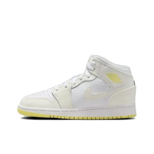 Jordan Air Jordan 1 Детская баскетбольная обувь MID Топ Белый Желтый Школьный возраст