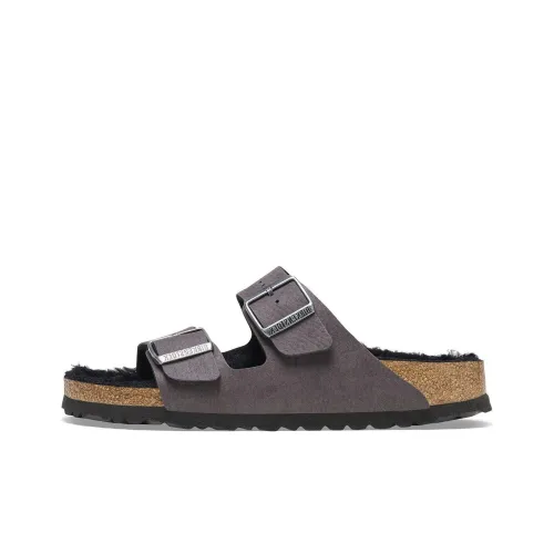 Birkenstock Arizona Shearling Slip-Resistant Abrasion-Resistant Шлепанцы Унисекс Черный Серый Стандартный Свободный крой