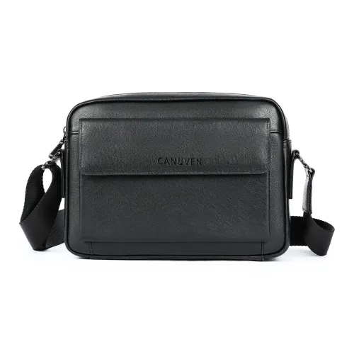 CANUVEN Сумка через плечо из крупнозернистой текстуры мужская черная из коровьей кожи