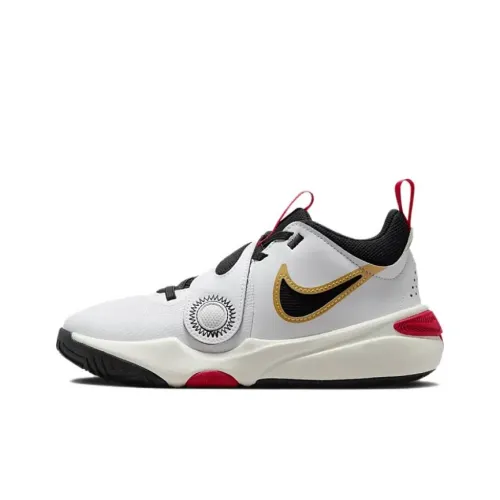 Nike Team Hustle D 11 Амортизация Износостойкий Низкий Топ Детские Баскетбольные Кроссовки Белый Черный Желтый