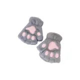 Светло-серые перчатки с бархатным покрытием, с половиной пальца, с кошачьей лапой