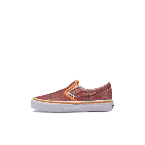 Vans Slip On Series Блестящий Розовый Амортизация Износостойкий Низкий Топ Детские Скейтбординги Белый Оранжевый Детский