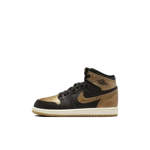 Jordan Air Jordan 1 Детские баскетбольные кроссовки High Топ Черный Золотой KIDS