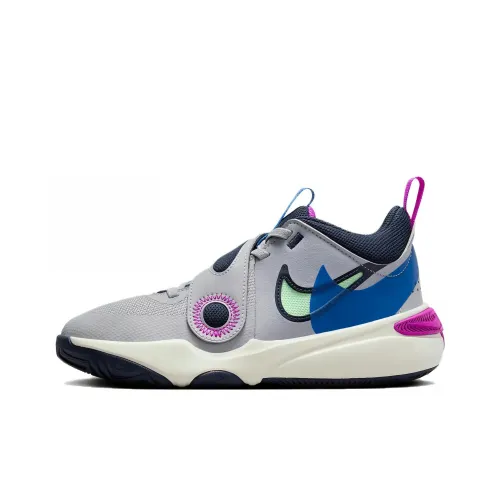 Nike Team Hustle D 11 GS Slip-Resistant Shock Absorbers Low Top Детские Баскетбольные Кроссовки Серый Синий