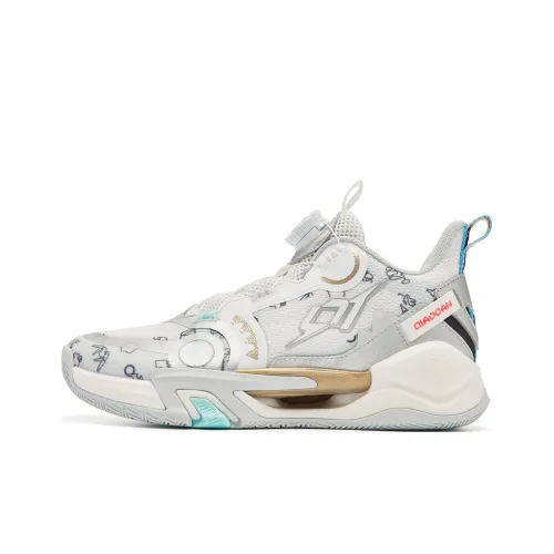 QIAODAN Призрачный Slip-Resistant Abrasion-Resistant Низкий Топ Детские Баскетбольные Кроссовки Белый Серый Золото Подростки