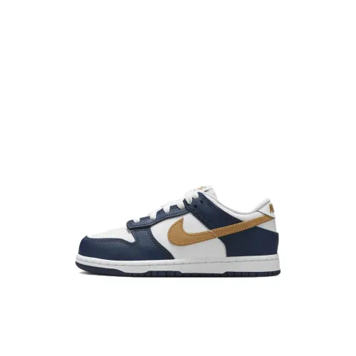 Nike Dunk Детские Скейтбординги Низкий Топ Белый/Полночь Морской Синий/Пшеница Для Детей дошкольного возраста