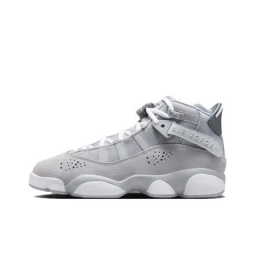 Jordan Air Jordan 6 Кольца Амортизация Износостойкий Низкий Топ Детские Баскетбольные Кроссовки Серый Белый Подростки