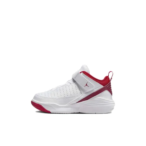 Предшкольные Jordan Max Aura 5 противоскользящие низкие детские баскетбольные кроссовки белого и красного цвета
