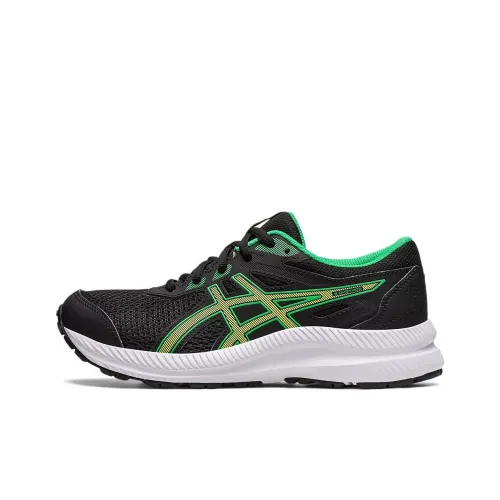 Asics Гель Contend 8 Детская беговая обувь Низкий топ Черный Зеленый Школьный возраст