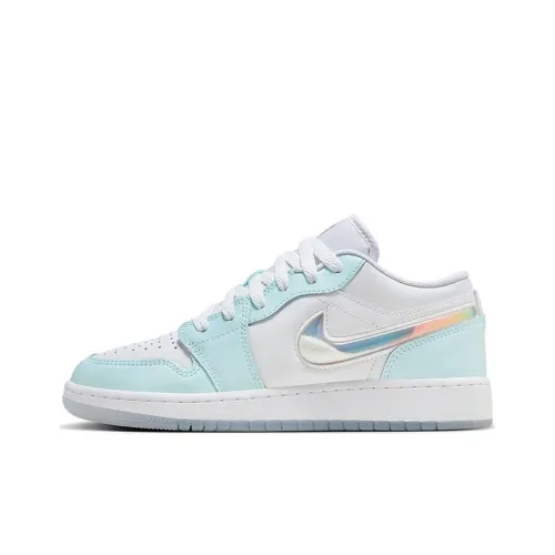Jordan Air Jordan 1 Детские баскетбольные кроссовки Low Топ Ледниково-голубой/Белый/Ледниково-голубой/Многоцветный Унисекс