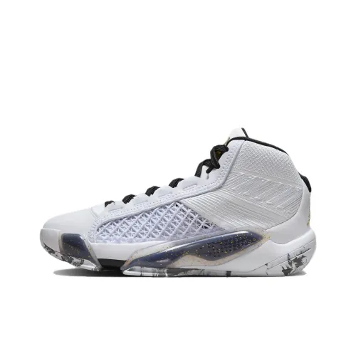 Jordan Air Джордан 38 Детские баскетбольные кроссовки Высокий топ Белый Черный Pure Платина Металл Золотой Школьный возраст