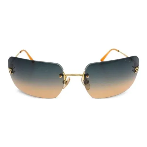 CHANEL Акрил Металл Прямоугольные Солнцезащитные очки Женские Золотые