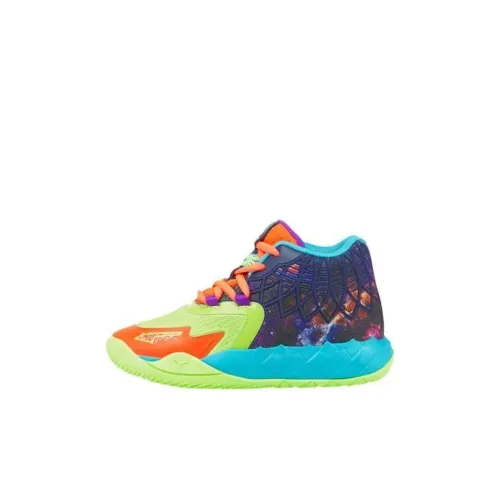 ЛаМело Болл X PUMA MB.01 Устойчивый к истиранию MID Топ Детские баскетбольные кроссовки Синие Зеленые Для детей 3-7 лет