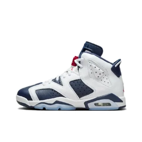 Jordan Air Jordan 6 Противоскользящие Устойчивые к износу MID Топ Детские Баскетбольные кроссовки Белый Синий Красный