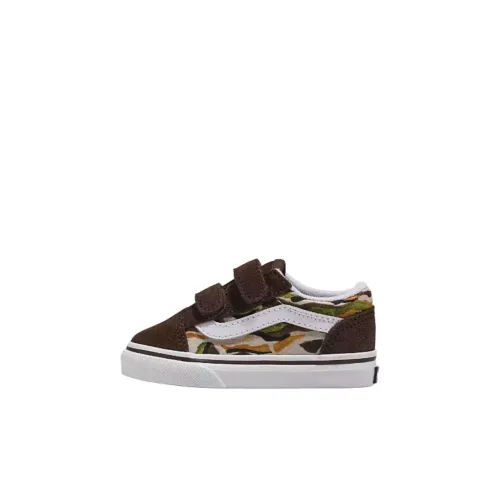 Малыш Vans Toddler Old Skool V Амортизация Износостойкий Низкий Топ Обувь для малышей Белый-коричневый